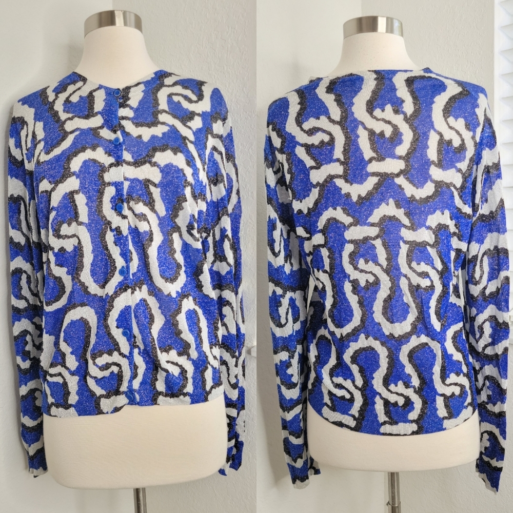KENZO Curvy Lines Lurex Cardigan Sweater L.